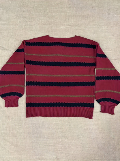 Striped Pattern Crew Neck Knitted Top GV3157 Furdela