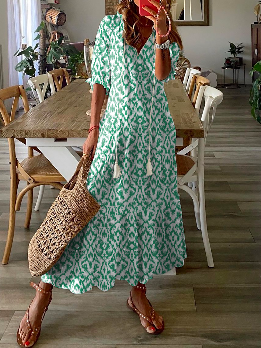 Women&#x27;s Shift Dress Short Maxi Dress half Sleeve Floral Print Summer Fall V Neck Casual Geometric Printed Dress MMr46