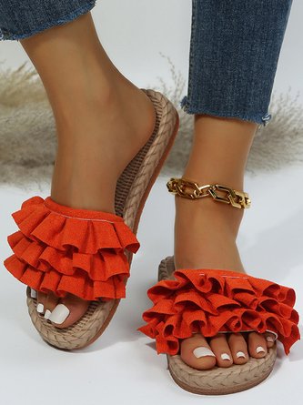 Vacation Ruffled Plain Beach Strap Slippers VE19