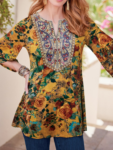 Floral Casual V Neck Top OU40