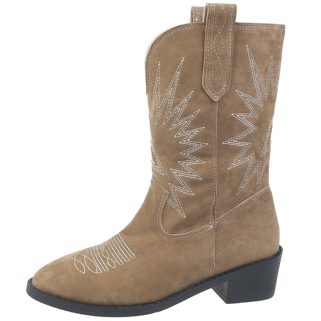 Women's Embroidered Block Heeled Western Boots, Fashionable &amp; Stylish Shoes, Women's Footwear SE1041