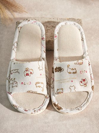 Rose Cat Alphabet Sailboat Print Indoor Non-slip Linen Slippers VE8