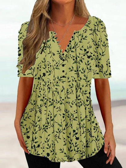 Women&#x27;s Summer Tunics V Neck Regular Fit Casual Floral Shirt  mm247