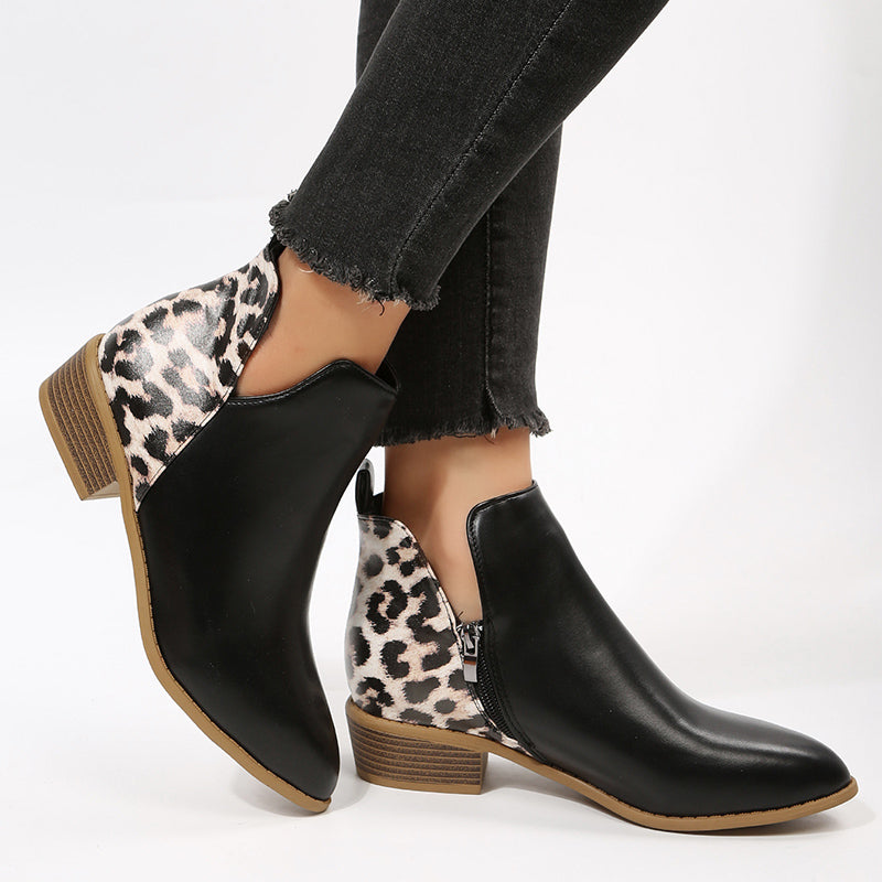 Women's V Cut Chunky Heeled Short Boots, Pointed Toe Chelsea Boots, Women's Footwear SE1040