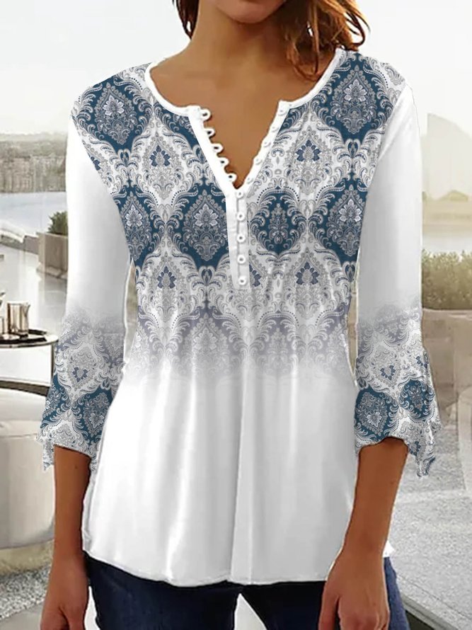 Ethnic Regular Fit V Neck Casual T-Shirt OY114