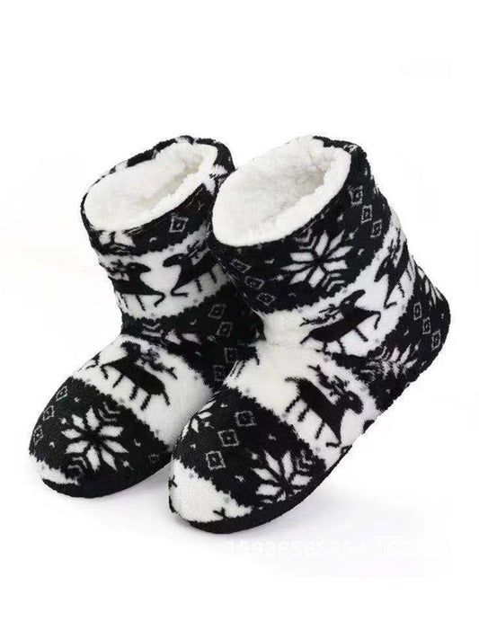 Women's Christmas Non-Slip Printing Warm Home Flat Heel Boots PJ60