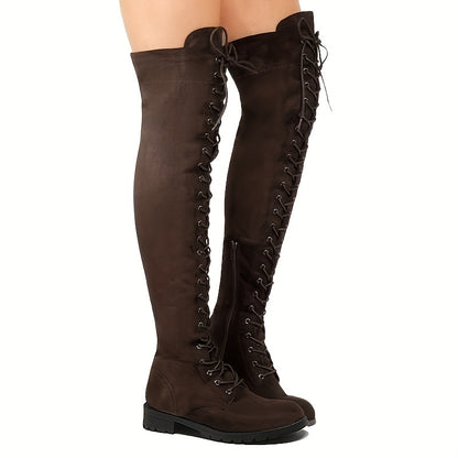 Women's Chunky Low Heel Over The Knee Boots BY6512 Furdela