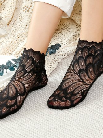 Lace Hollow Feather Pattern Socks Crystal Socks Elegant Party Accessories VT24