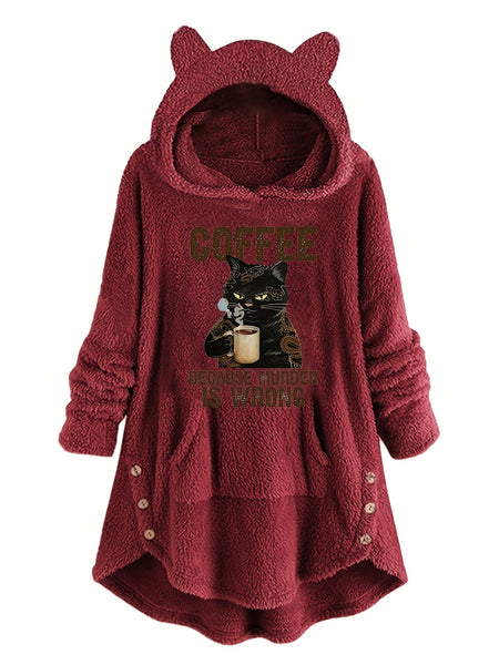 Graphic Print Fluffy Loose Cat Ears Hoodie RK7354 Furdela