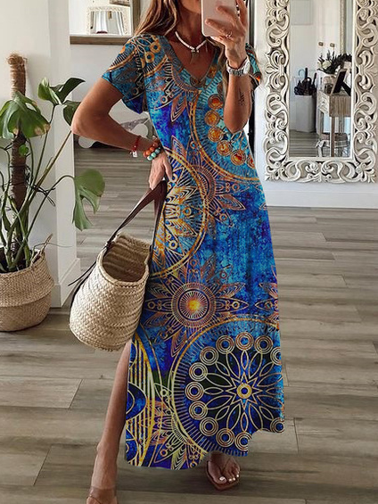 JFN V Neck Tribal Vacation Maxi  Dress   WO64