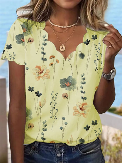 Summer Dessert Shell Neck Floral Design T-Shirt  cc187