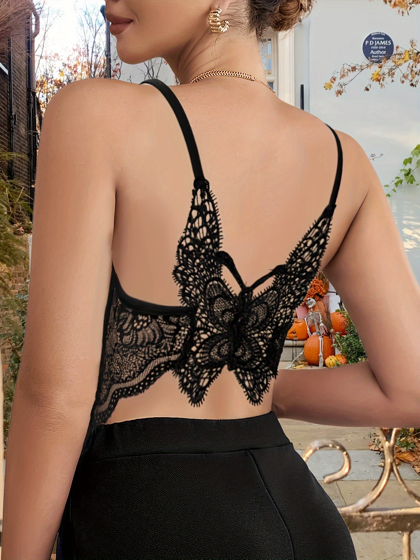 Butterfly Pattern Lace Cami Top KF4120 Furdela