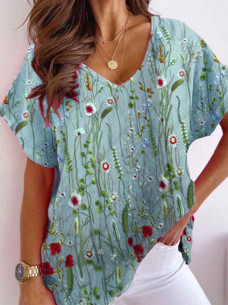 Women's Summer Floral Vacation Short Sleeve T-shirt AA22