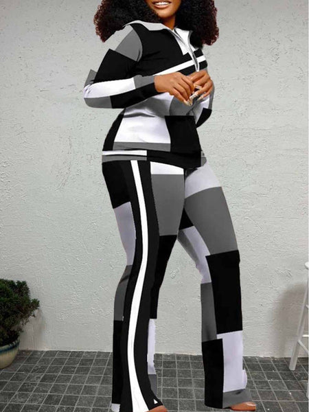 Plus Size Geometric Print Striped Flared Pants Set AT9055