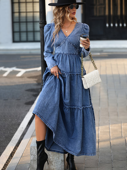 Long Sleeves Layered Denim Dress DE8080 Furdela