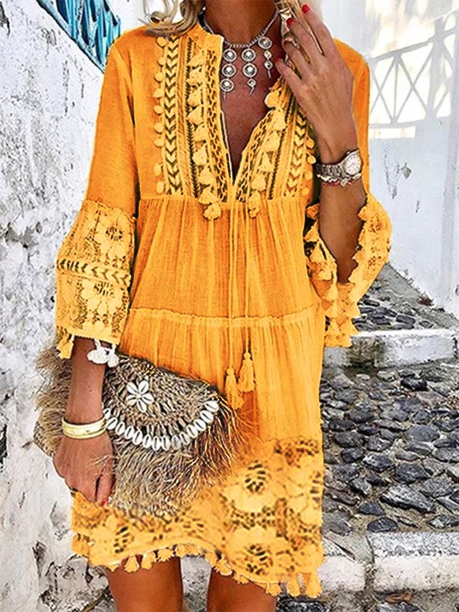 Women Summer 3/4 Sleeve V Neck Holiday Boho Dress MMy2