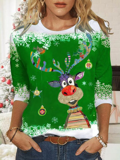 Women's Red Sweatshirt Christmas Reindeer Printed PJ25