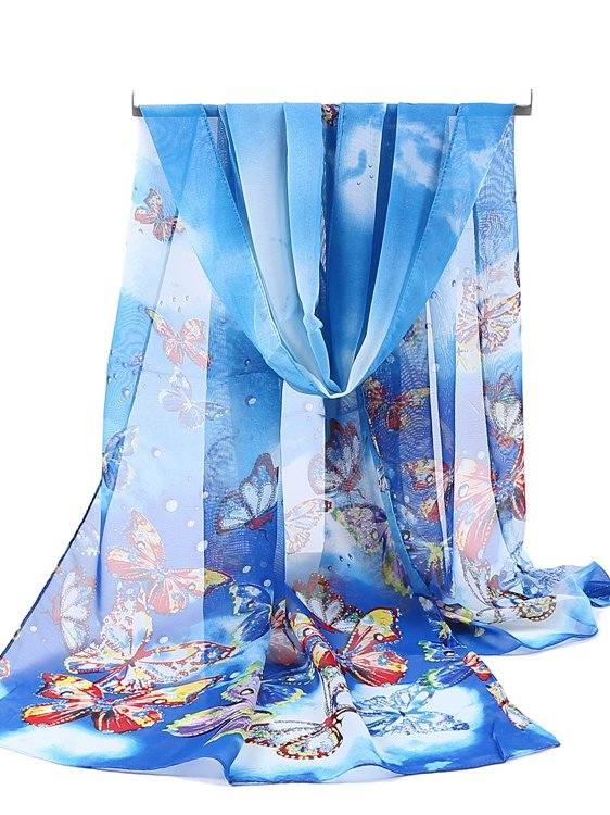 Vacation Butterfly Floral Pattern Silk Scarf Spring Summer Beach Accessories VT28