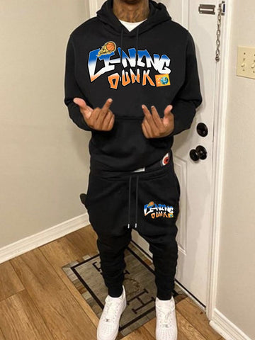 Men Letter Print Kangaroo Pocket Tracksuit Set F4109