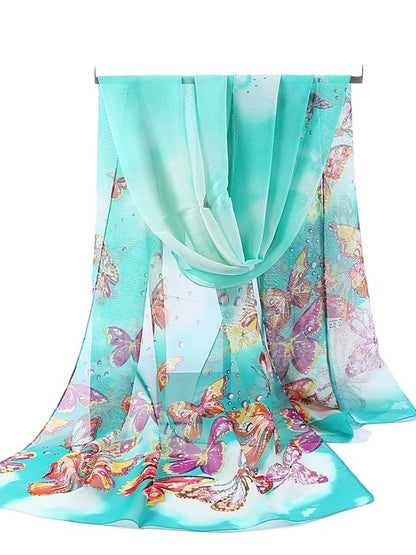 Vacation Butterfly Floral Pattern Silk Scarf Spring Summer Beach Accessories VT28