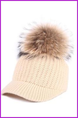 Big Faux Raccoon Fur Pompoms Baseball Caps - Furdela