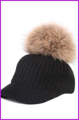 Big Faux Raccoon Fur Pompoms Baseball Caps - Furdela