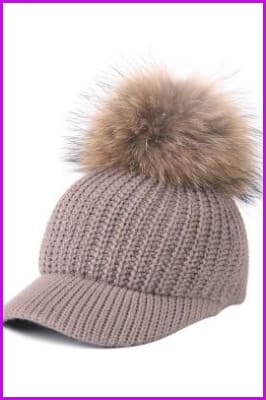 Big Faux Raccoon Fur Pompoms Baseball Caps - Furdela