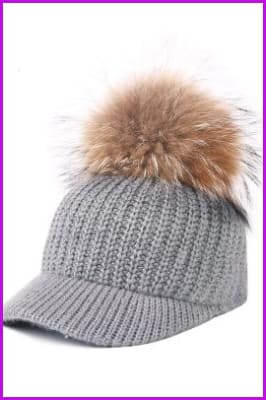 Big Faux Raccoon Fur Pompoms Baseball Caps - Furdela