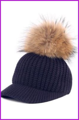 Big Faux Raccoon Fur Pompoms Baseball Caps - Furdela