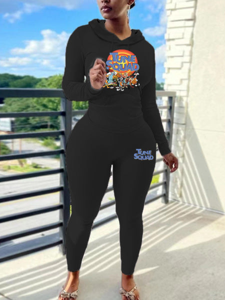 Plus Size Cartoon Letter Print Kangaroo Pocket Tracksuit Set AR7055