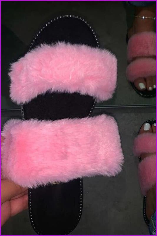 Black Causal Fur Slides F454 - Furdela