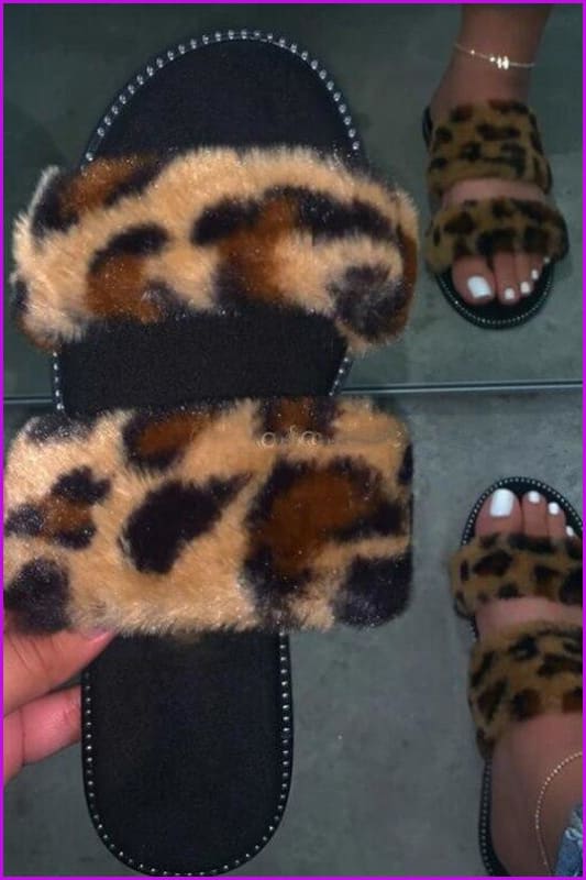 Black Causal Fur Slides F454 - Furdela