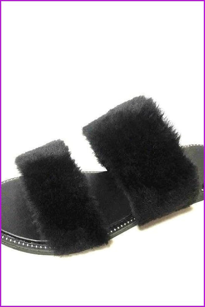 Black Causal Fur Slides F454 - Furdela