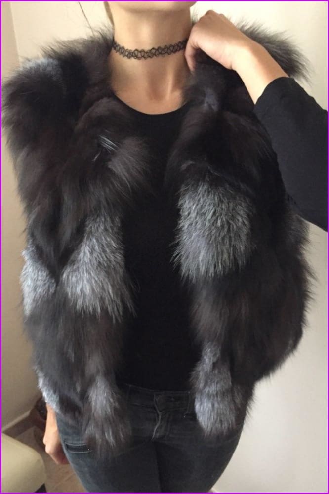 Black Fox Fur Gilet 50cm - Furdela