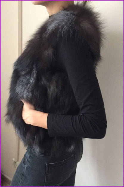 Black Fox Fur Gilet 50cm - Furdela