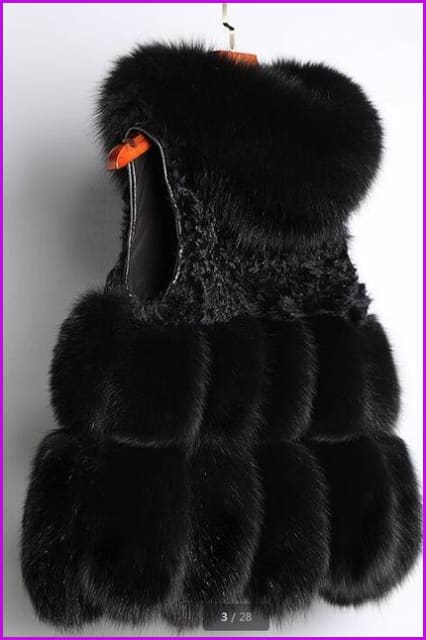 Black Fox Fur with Lamp Fur Hooded Gilet 55CM DO1500 - Furdela