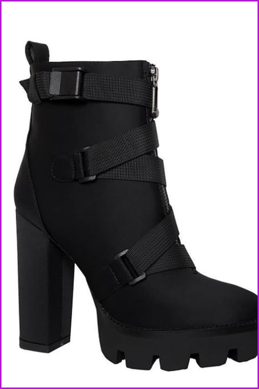 Black High Heel Platform Woman Short Boots F290 - Furdela