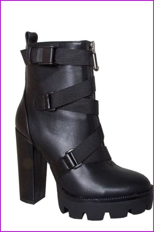 Black High Heel Platform Woman Short Boots F290 - Furdela