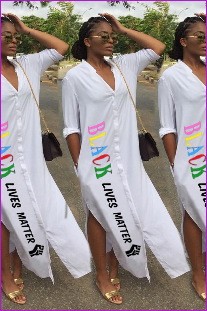 Black Lives Matter White Maxi Dress F1044 - Furdela