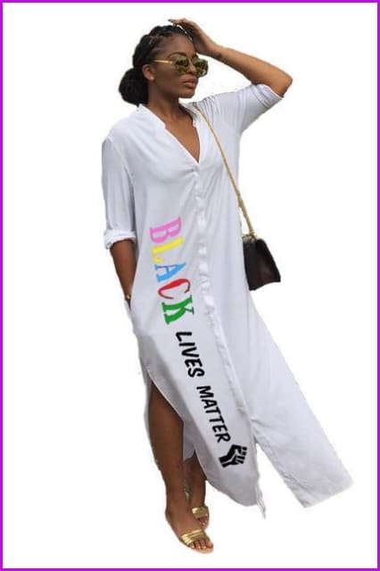 Black Lives Matter White Maxi Dress F1044 - Furdela