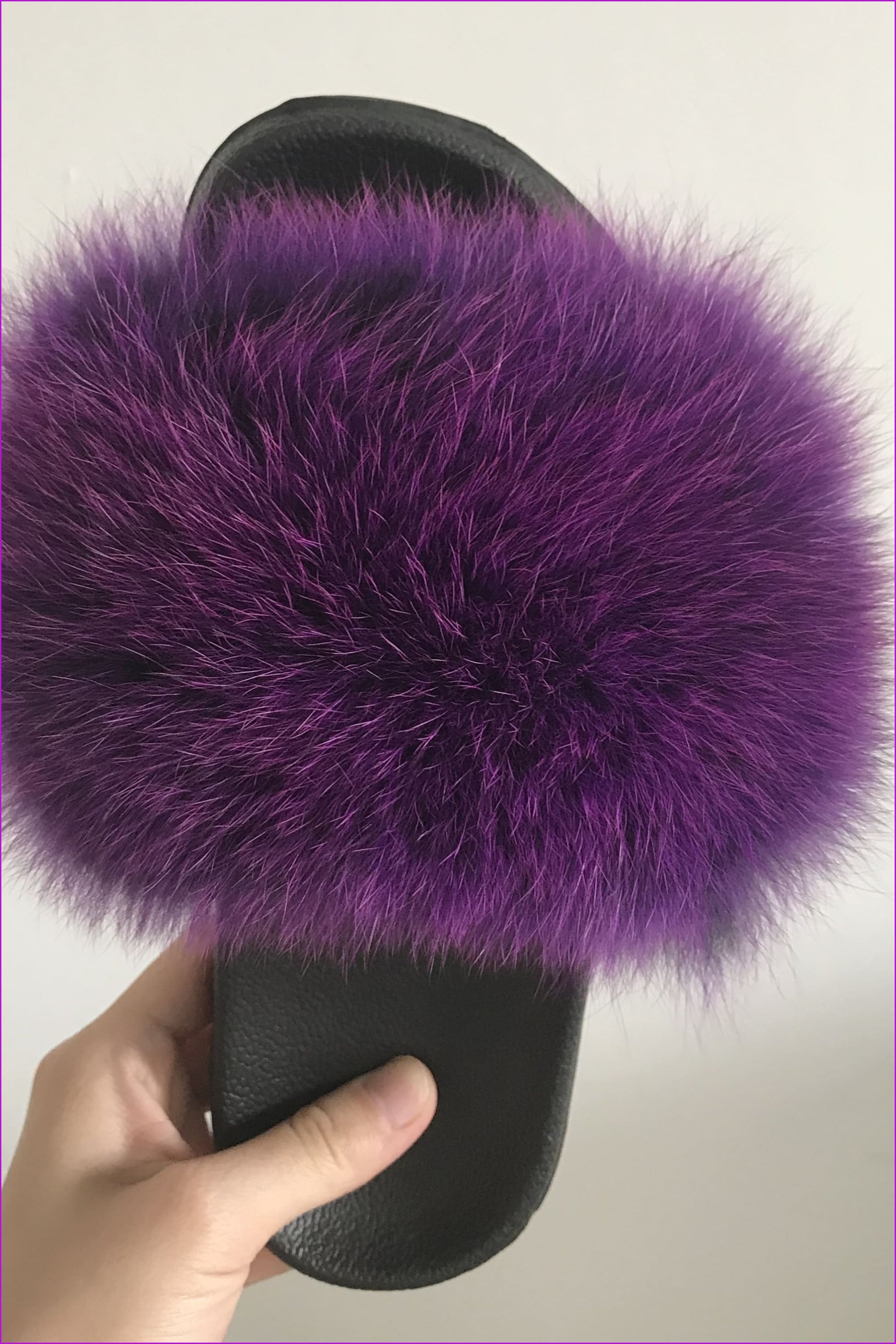 Black Mixed Purple Fox Full-Pelt Fur Sliders DF003 - Furdela