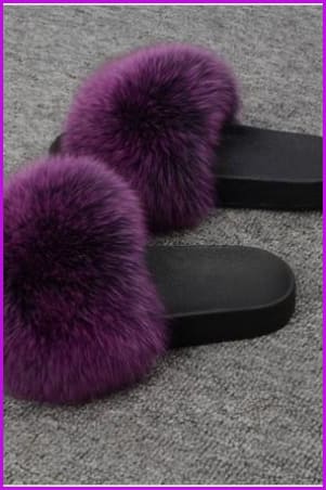 Black Mixed Purple Fox Full-Pelt Fur Sliders DF003 - Furdela