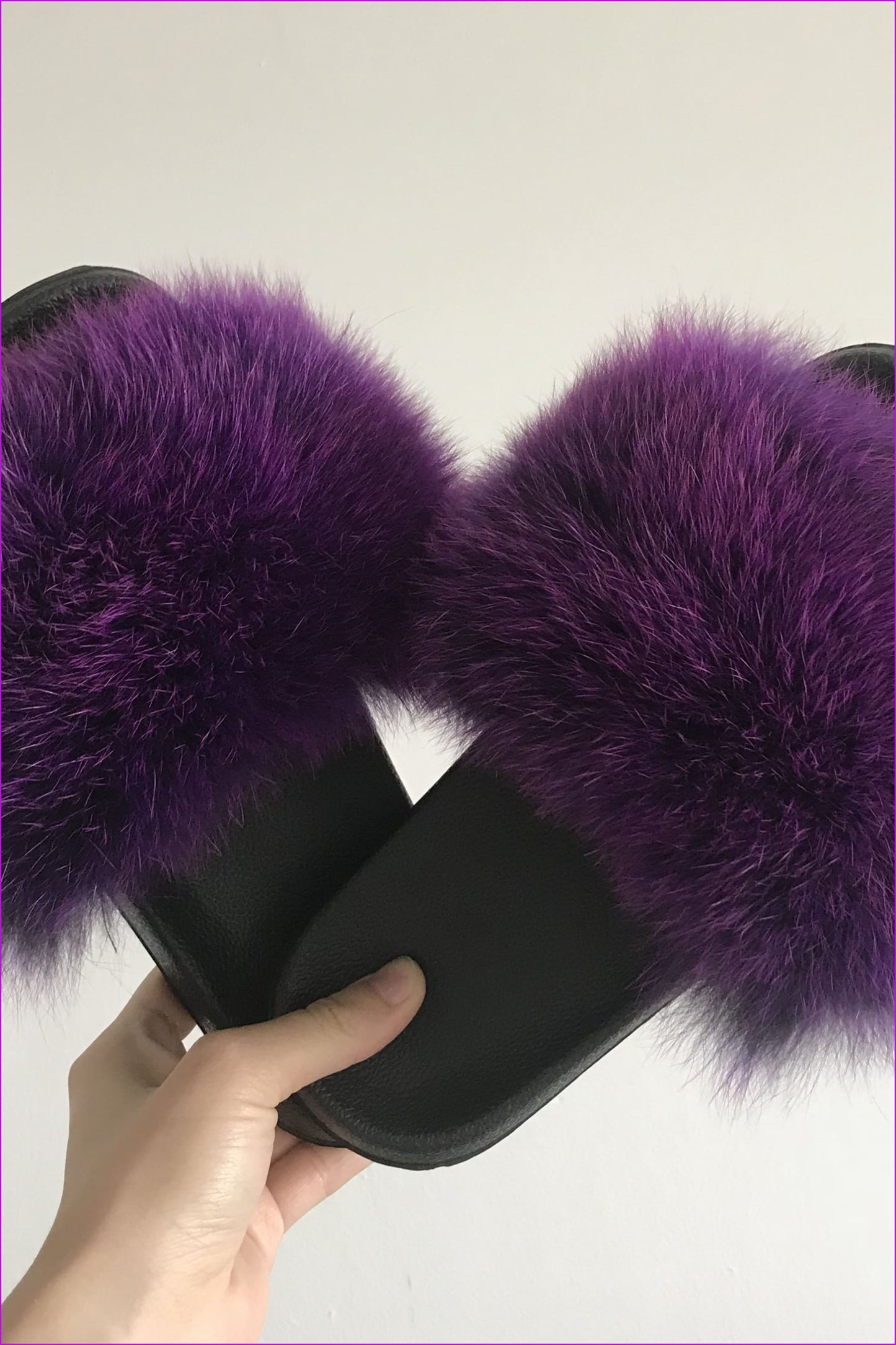 Black Mixed Purple Fox Full-Pelt Fur Sliders DF003 - Furdela