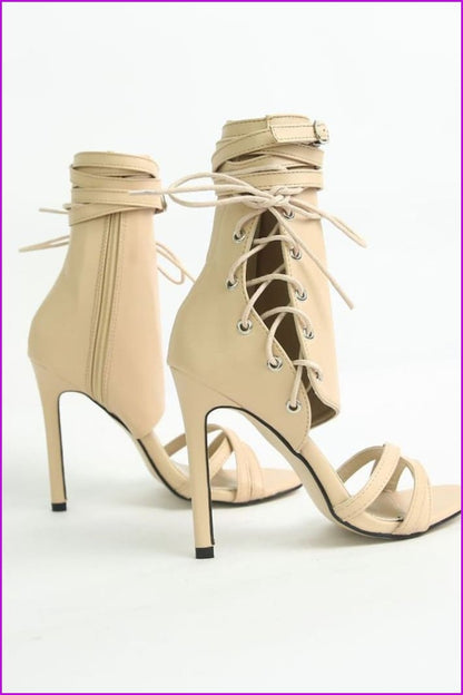 Black/Beige Sweet Laced PU High Heel Sandals F083 - Furdela