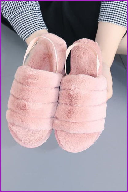 Black/Grey/Pink Fluffy Stripes Fur Sliders Sandles F155 - Furdela