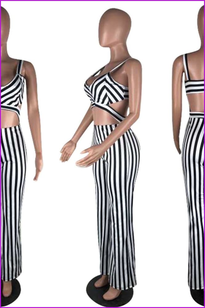 Black/Red/Blue Stripes Bow Jumpsuit F109 - Furdela