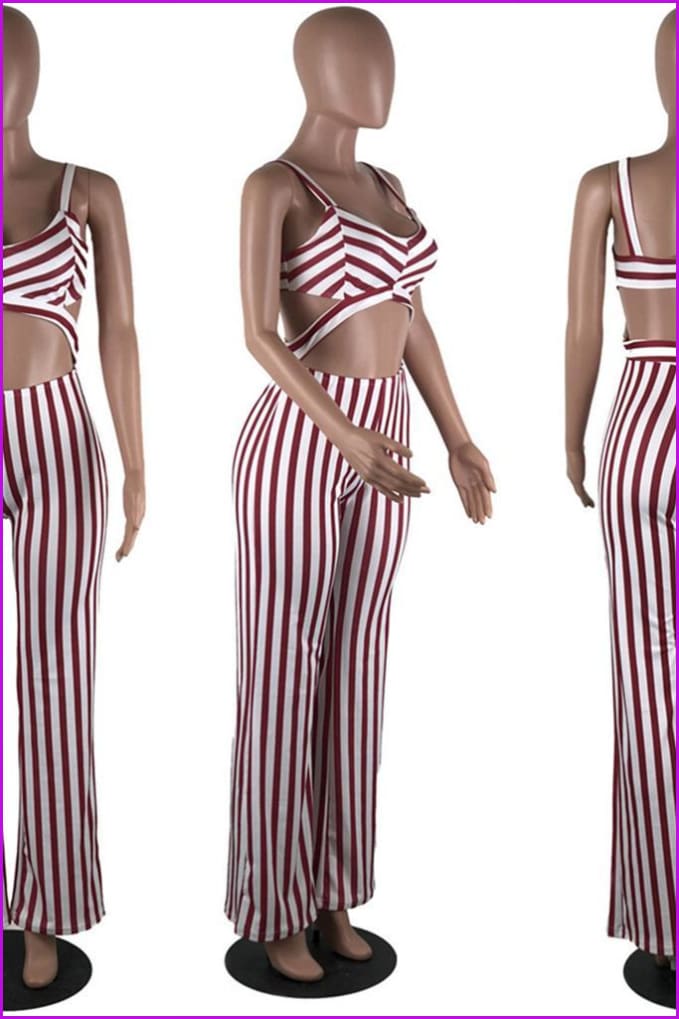 Black/Red/Blue Stripes Bow Jumpsuit F109 - Furdela