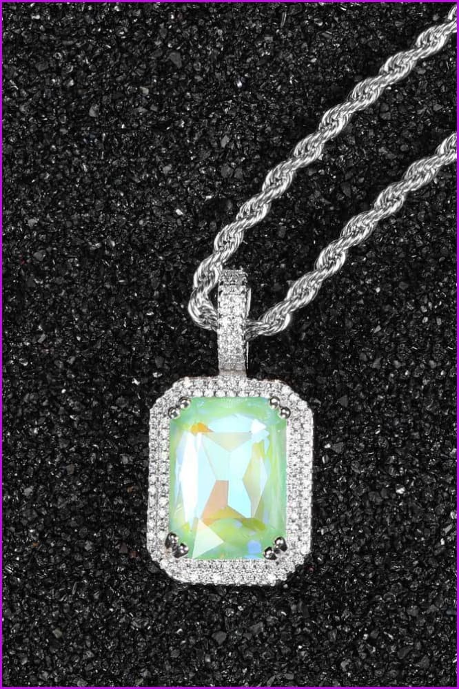 Bling Fluorescent Square Gemstone Pendant Necklace DC330 - Furdela