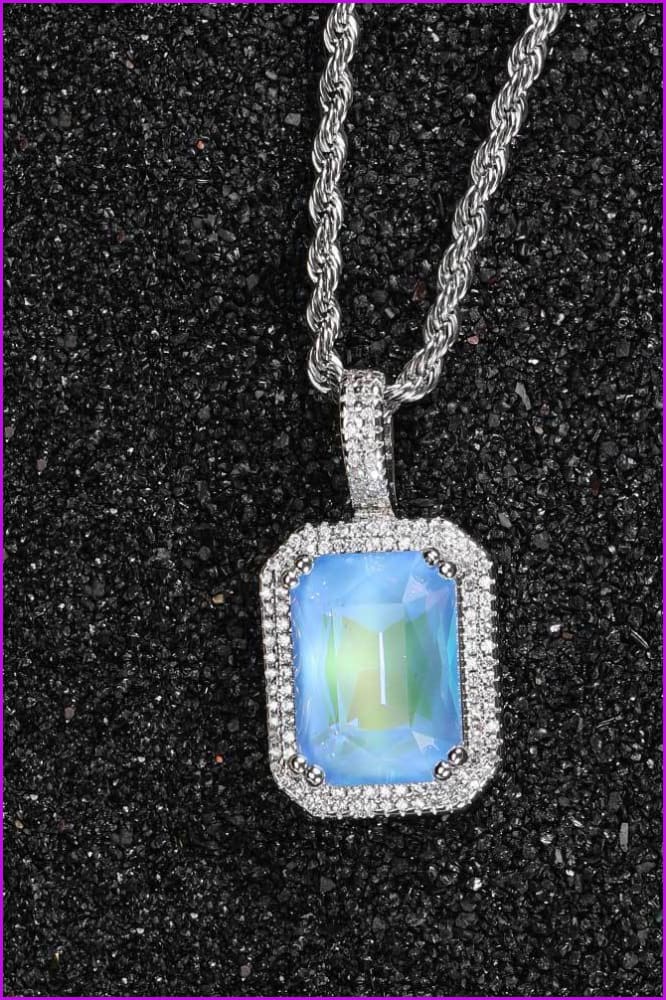 Bling Fluorescent Square Gemstone Pendant Necklace DC330 - Furdela