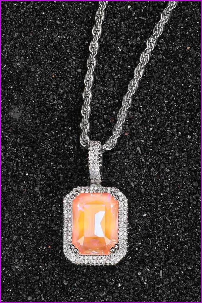 Bling Fluorescent Square Gemstone Pendant Necklace DC330 - Furdela